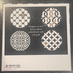 Designer Set of 4 Gold, Black and White Dessert Plates